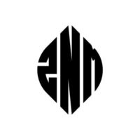 znm-Kreisbuchstaben-Logo-Design mit Kreis- und Ellipsenform. znm Ellipsenbuchstaben mit typografischem Stil. Die drei Initialen bilden ein Kreislogo. znm Kreisemblem abstrakter Monogramm-Buchstabenmarkierungsvektor. vektor