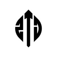ztj-Kreisbuchstaben-Logo-Design mit Kreis- und Ellipsenform. ztj Ellipsenbuchstaben mit typografischem Stil. Die drei Initialen bilden ein Kreislogo. ztj Kreisemblem abstrakter Monogramm-Buchstabenmarkierungsvektor. vektor
