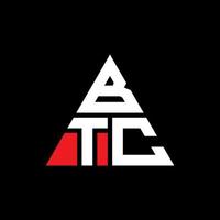 btc triangel bokstavslogotypdesign med triangelform. btc triangel logotyp design monogram. btc triangel vektor logotyp mall med röd färg. btc triangulär logotyp enkel, elegant och lyxig logotyp.