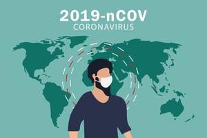 coronavirus covid-19 affisch med man som bär ansiktsmask vektor