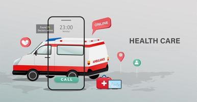 Krankenwagen und Handy-Gesundheitsplakat vektor