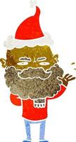 retro-karikatur eines abweisenden mannes mit stirnrunzelndem bart und weihnachtsmütze vektor