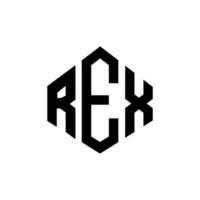 Rex-Brief-Logo-Design mit Polygonform. Rex-Polygon- und Würfelform-Logo-Design. Rex Sechseck-Vektor-Logo-Vorlage in weißen und schwarzen Farben. Rex-Monogramm, Geschäfts- und Immobilienlogo. vektor