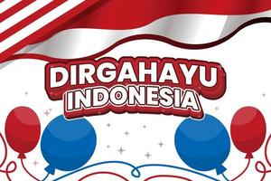 indonesiska självständighetsdagen banner vektor design med röd och vit flagga bakgrund och ballonger