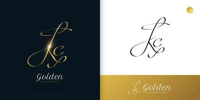 kc initial signaturlogotypdesign med elegant och minimalistisk guldhandstil. initial k och c-logotypdesign för bröllop, mode, smycken, boutique och affärsmärkesidentitet vektor