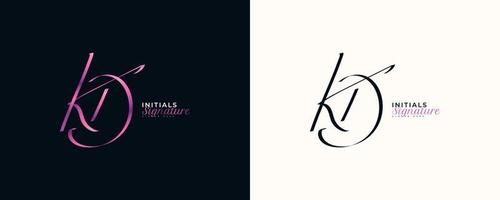 kd Initial-Signatur-Logo-Design mit elegantem und minimalistischem Handschriftstil. anfängliches k- und d-logo-design für hochzeit, mode, schmuck, boutique und geschäftsmarkenidentität vektor