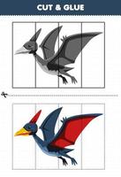 utbildning spel för barn klippa och limma med söt tecknad förhistorisk dinosaurie pteranodon vektor