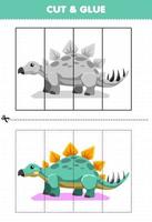 Lernspiel für Kinder schneiden und kleben mit prähistorischem Dinosaurier Stegosaurus aus niedlichem Cartoon vektor