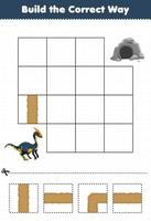Lernspiel für Kinder Bauen Sie den richtigen Weg und helfen Sie dem niedlichen prähistorischen Dinosaurier Parasaurolophus, sich in die Höhle zu bewegen vektor