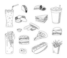 fast-food-illustrationen im kunsttintenstil vektor