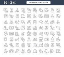 uppsättning linjära ikoner för frilansande och onlineutbildning vektor