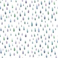 Lagerabbildung. nahtlose Muster Aquarellzeichnung Regentropfen auf weißem Hintergrund. isoliert. Regen von Blau, Violett, Türkis. niedlicher aquarellhintergrund für babytapeten, textilien, verpackungen vektor