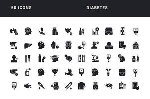 uppsättning enkla ikoner för diabetes vektor