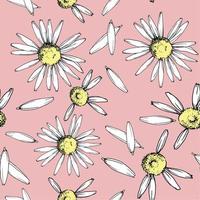 nahtlose Muster weiße Gänseblümchen Blumen und Blütenblätter auf rosa Hintergrund Vintage zarte Farben. Blumendruck für Tapeten, Stoffe, Geschenkpapier. Lagerabbildung vektor