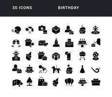uppsättning enkla ikoner för födelsedag vektor