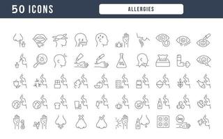 uppsättning linjära ikoner av allergier vektor
