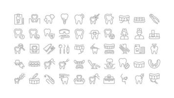 uppsättning linjära ikoner för tandvård vektor
