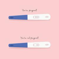 Abbildungen verschiedener Schwangerschaftstests, negativ und positiv. Anweisungen, wie Sie feststellen können, ob Sie schwanger sind. Vektor