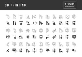 satz einfacher symbole des 3d-drucks vektor