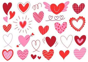niedlich herz element dekoration valentinstag liebe romantisch rot rosa linie form gekritzel cartoon handzeichnung skizze vektor illustration pack set bündel sammlung