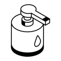 Hand waschen, Flüssigseifenspender-Symbol im Liniendesign.