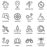 Satz von Symbol-Logo-Vektorillustration für den Navigationsort. Symbolvorlage für das Standortpaket. Home, Pinpoint, Wegweiser, Kompass und mehr für die Grafik- und Webdesign-Sammlung vektor