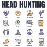 uppsättning av head hunting, utbildning, rekrytering, lön, prestation och mer ikon logotyp vektorillustration. rekrytering pack symbol mall för grafisk och webbdesign samling vektor