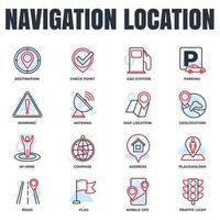 uppsättning av navigering plats ikon logotyp vektor illustration. plats pack symbol mall. adress, flagga, trafikljus, varning, väg och mer för grafik och webbdesignsamling