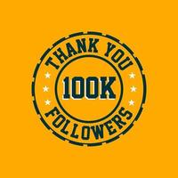 tack 100 000 följare firande, gratulationskort för 100 000 sociala följare. vektor