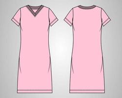 långärmad slim fit knälång klänning design vektor illustration mall för damer.