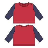 zweifarbige langärmlige T-Shirt-Oberseiten-Vektorillustrationsvorlage für Kinder. vektor