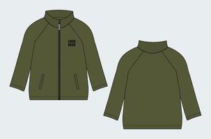 Langarmjacke mit Tasche und Reißverschluss Technische Mode flache Skizzenvektorillustrationsschablone Vorder- und Rückansichten. vektor