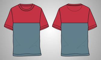 kurzarm t-shirt technische mode flache skizze vektor illustration vorlage vorder- und rückansichten