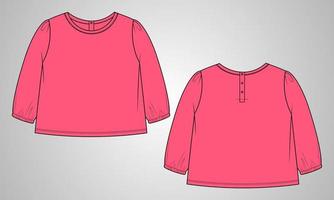 långärmad t-shirt toppar blus vektor illustration mall för baby flickor.