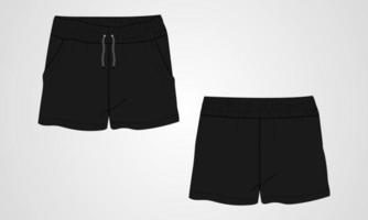 jungen schwitzen shorts hose technische zeichnung mode flache skizze vektor illustration vorlage.