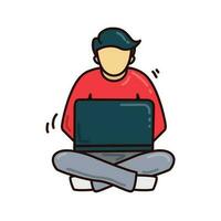 Vektor eines sitzenden Mannes, der einen Laptop bedient