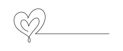 zwei monoline handgezeichnete herzen und zeilen für text. Liebe Symbol Vektor Doodle Valentinstag Logo. dekor für grußkarte, hochzeit, etikett, fotoüberlagerung, t-shirt-druck, flyer, plakatdesign