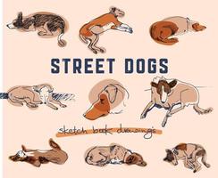 Zeichnungen von Straßenhunden verschiedener Rassen. skizzenbuch freihandzeichnen. der beste freund des mannes. vektor