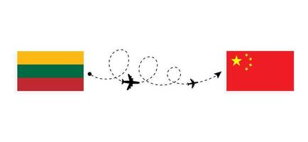 flug und reise von litauen nach china mit dem reisekonzept des passagierflugzeugs vektor