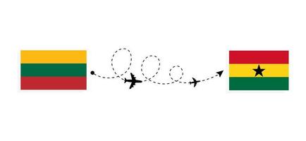 flug und reise von litauen nach ghana mit dem reisekonzept des passagierflugzeugs vektor