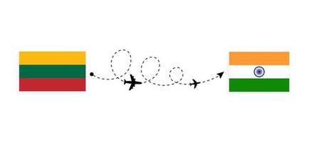 flyg och resor från Litauen till Indien med resekoncept för passagerarflygplan vektor