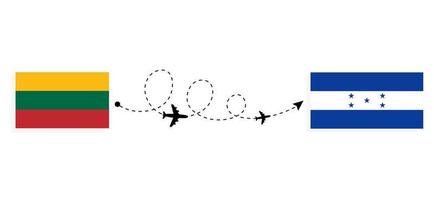 flug und reise von litauen nach honduras mit dem reisekonzept des passagierflugzeugs vektor