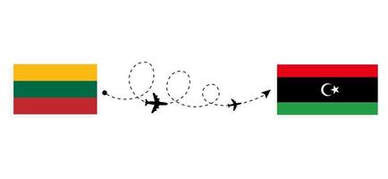 flug und reise von litauen nach libyen mit dem reisekonzept des passagierflugzeugs vektor