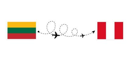flyg och resor från Litauen till Peru med passagerarflygplan vektor