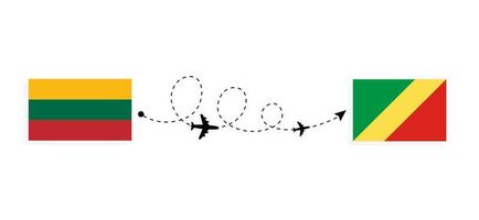 flug und reise von litauen in die republik kongo per passagierflugzeug-reisekonzept vektor