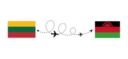 flug und reise von litauen nach malawi mit dem reisekonzept des passagierflugzeugs vektor