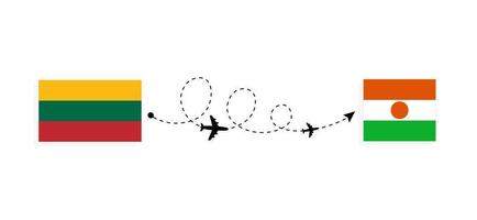 flug und reise von litauen nach niger mit dem reisekonzept des passagierflugzeugs vektor