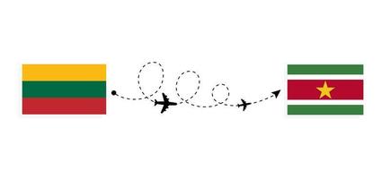 flug und reise von litauen nach suriname mit dem reisekonzept des passagierflugzeugs vektor