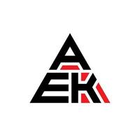 aek-Dreieck-Buchstaben-Logo-Design mit Dreiecksform. aek-Dreieck-Logo-Design-Monogramm. aek-Dreieck-Vektor-Logo-Vorlage mit roter Farbe. aek dreieckiges Logo einfaches, elegantes und luxuriöses Logo. vektor
