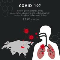 covid-19 bakgrund med karta och mänsklig kontur vektor